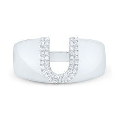 Sterling Silver 1/8 CTW-Natural Diamond Initial "U" Men'S Ring 4.28 Gram