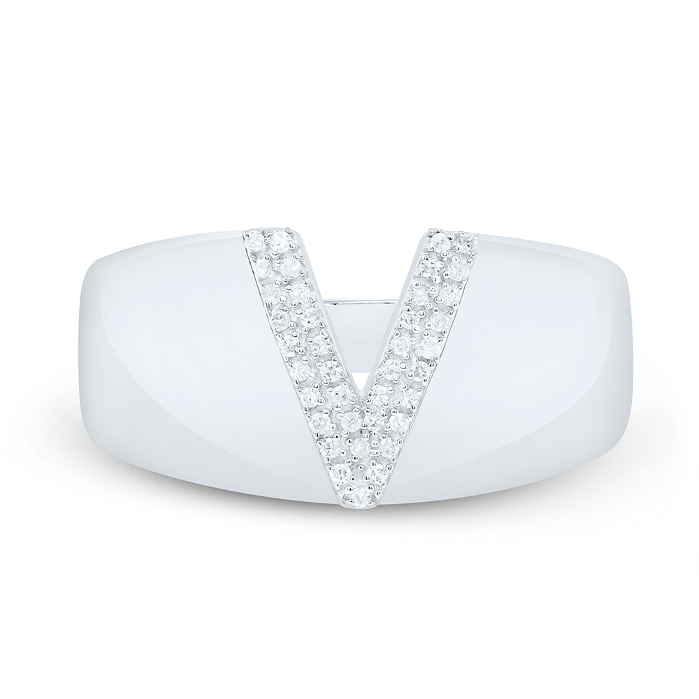 Sterling Silver 1/10 CTW-Natural Diamond Initial "V" Men'S Ring 4.46 Gram