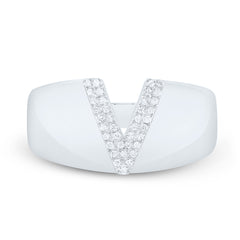 Sterling Silver 1/10 CTW-Natural Diamond Initial "V" Men'S Ring 4.46 Gram