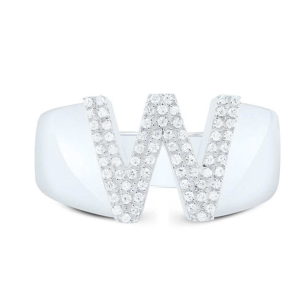 Sterling Silver 1/5 CTW-Natural Diamond Initial "W" Men'S Ring 4.48 Gram