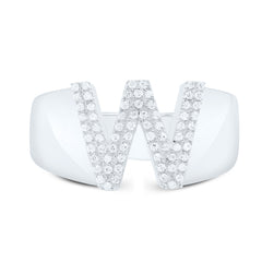 Sterling Silver 1/5 CTW-Natural Diamond Initial "W" Men'S Ring 4.48 Gram