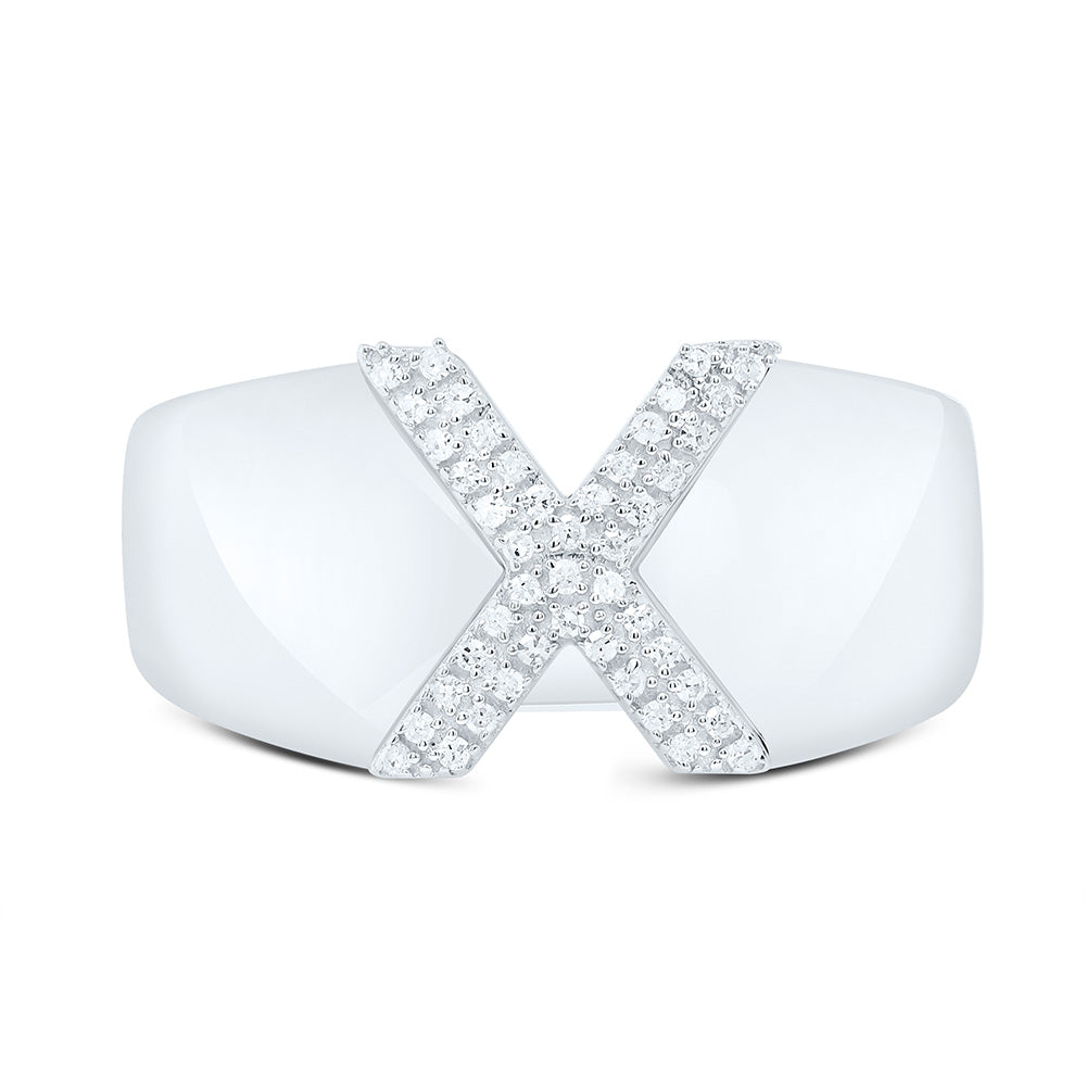 Sterling Silver 1/8 CTW-Natural Diamond Initial "X" Men'S Ring 4.52 Gram