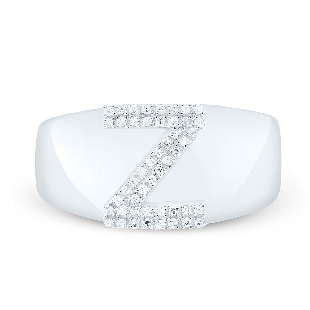 Sterling Silver 1/8 CTW-Natural Diamond Initial "Z" Men'S Ring 4.53 Gram
