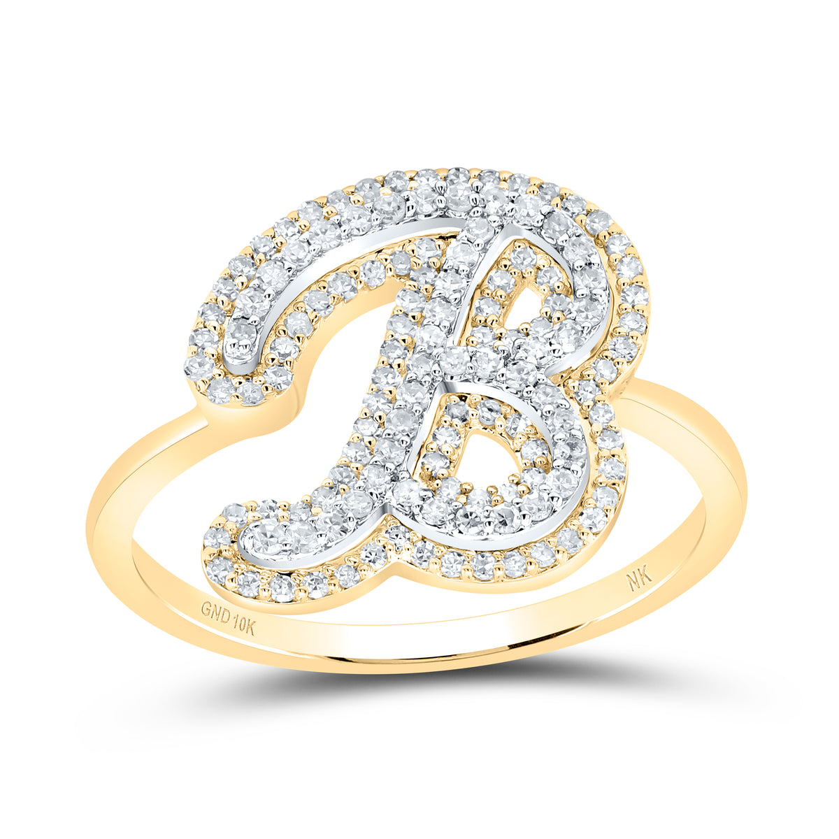 10K Yellow Gold 3/8 CTW-Natural Diamond Fashion Initial "B" Ladies Ring 2.43 Gram