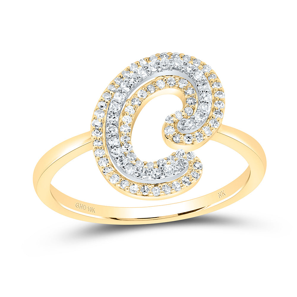 10K Yellow Gold 1/4 CTW-Natural Diamond Fashion Initial "C" Ladies Ring 2.13 Gram