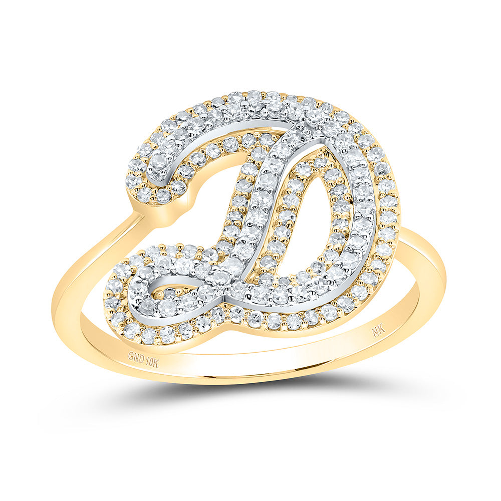 10K Yellow Gold 3/8 CTW-Natural Diamond Fashion Initial "D" Ladies Ring 2.56 Gram