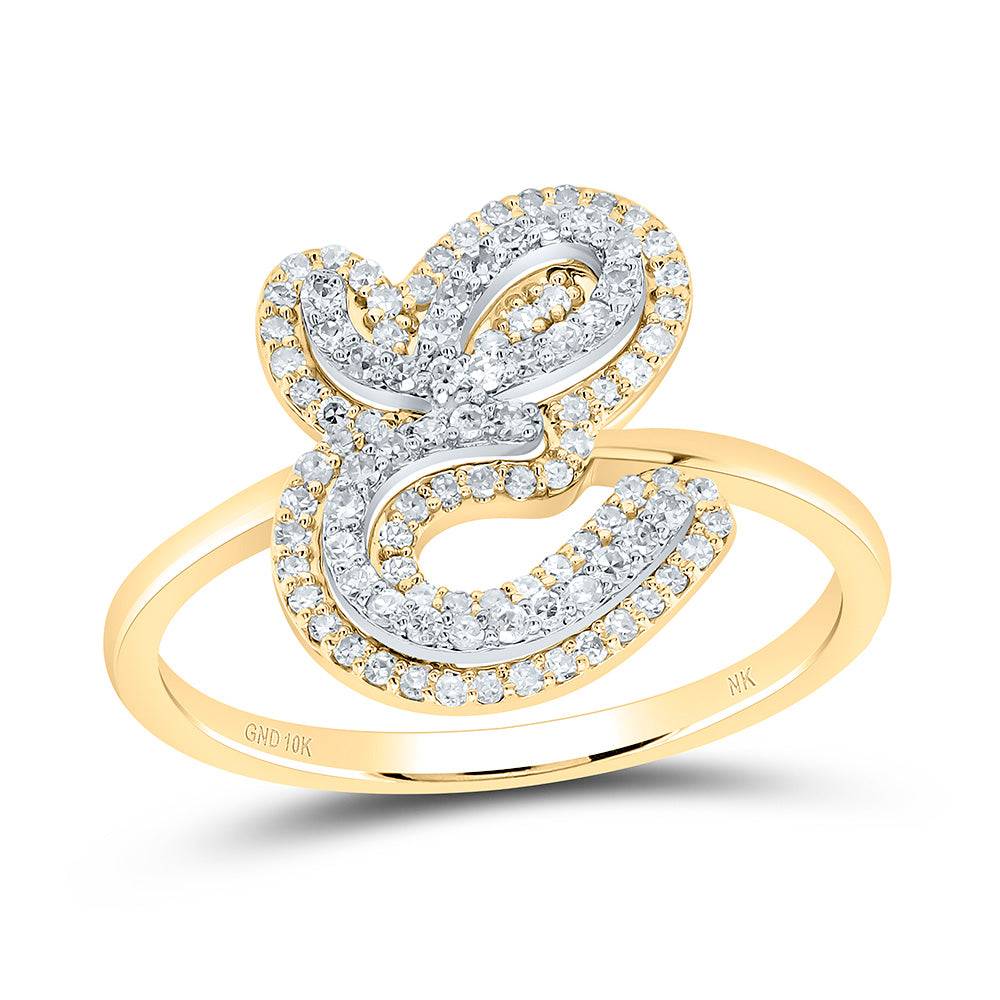 10K Yellow Gold 1/3 CTW-Natural Diamond Fashion Initial "E" Ladies Ring 2.22 Gram