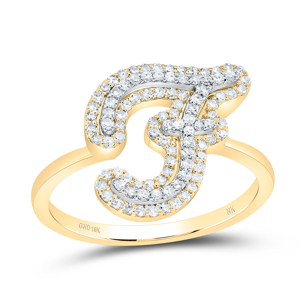 10K Yellow Gold 3/8 CTW-Natural Diamond Fashion Initial "F" Ladies Ring 2.38 Gram