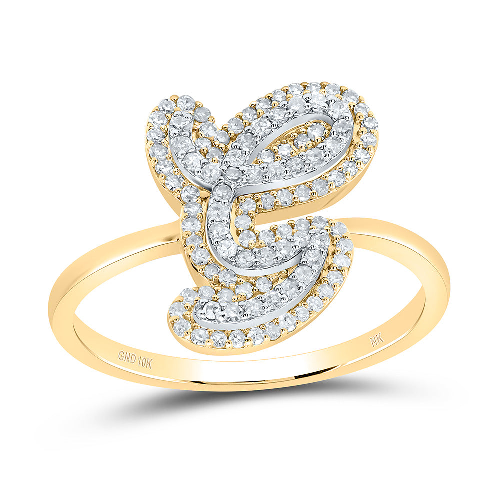 10K Yellow Gold 1/3 CTW-Natural Diamond Fashion Initial "G" Ladies Ring 2.21 Gram