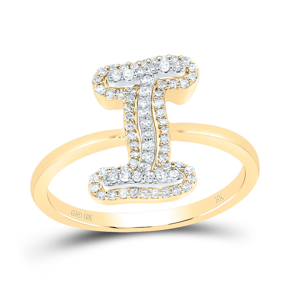 10K Yellow Gold 1/4 CTW-Natural Diamond Fashion Initial "I" Ladies Ring 1.98 Gram