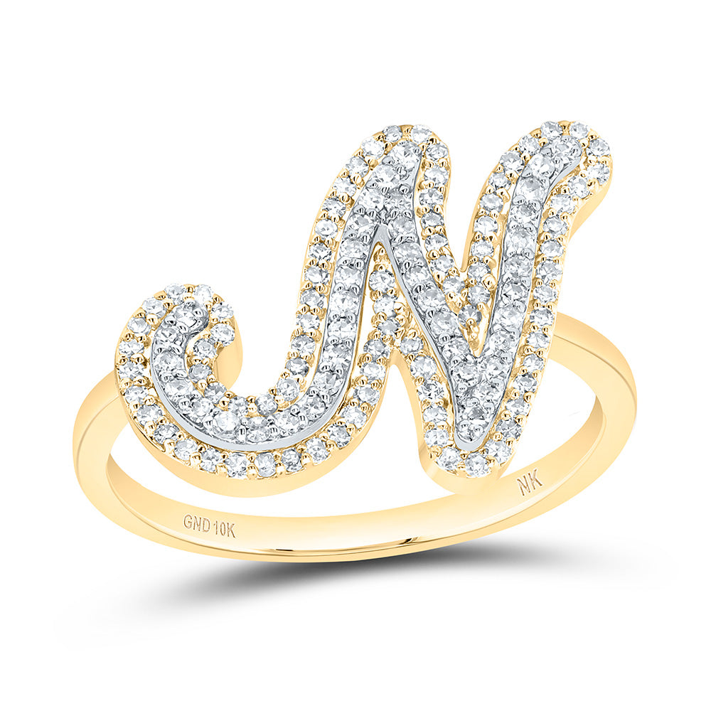 10K Yellow Gold 3/8 CTW-Natural Diamond Fashion Initial "N" Ladies Ring 2.67 Gram