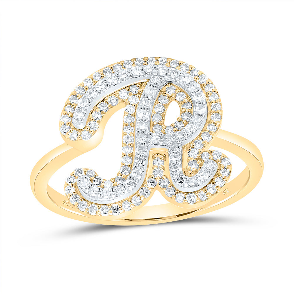 10K Yellow Gold 3/8 CTW-Natural Diamond Fashion Initial "R" Ladies Ring 2.49 Gram