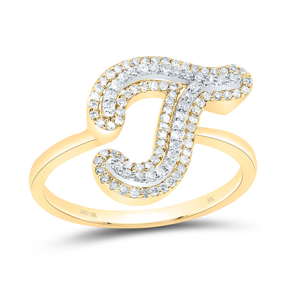 10K Yellow Gold 1/3 CTW-Natural Diamond Fashion Initial "T" Ladies Ring 2.39 Gram