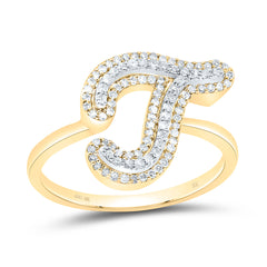 10K Yellow Gold 1/3 CTW-Natural Diamond Fashion Initial "T" Ladies Ring 2.39 Gram