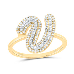 10K Yellow Gold 1/3 CTW-Natural Diamond Fashion Initial "V" Ladies Ring 2.26 Gram