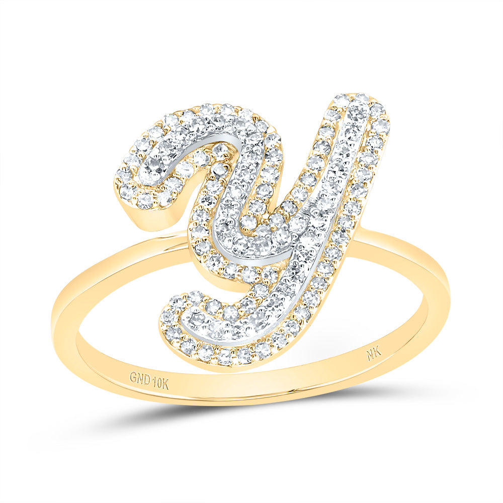 10K Yellow Gold 1/3 CTW-Natural Diamond Fashion Initial "Y" Ladies Ring 2.30 Gram