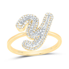 10K Yellow Gold 1/3 CTW-Natural Diamond Fashion Initial "Y" Ladies Ring 2.30 Gram