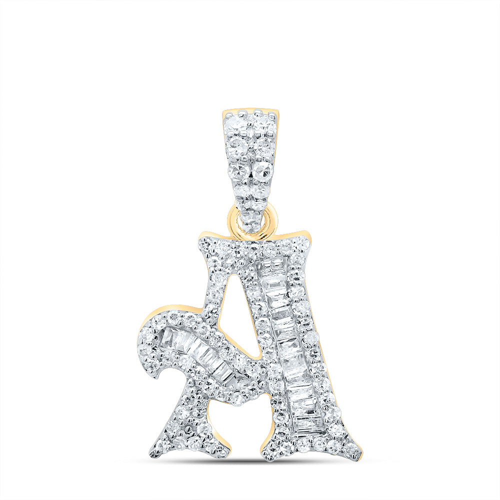 10K Yellow Gold 1/3 CTW-Natural Diamond Gift Initial "A" Baguette Pendant 1.60 Gram