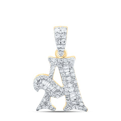 10K Yellow Gold 1/3 CTW-Natural Diamond Gift Initial "A" Baguette Pendant 1.60 Gram