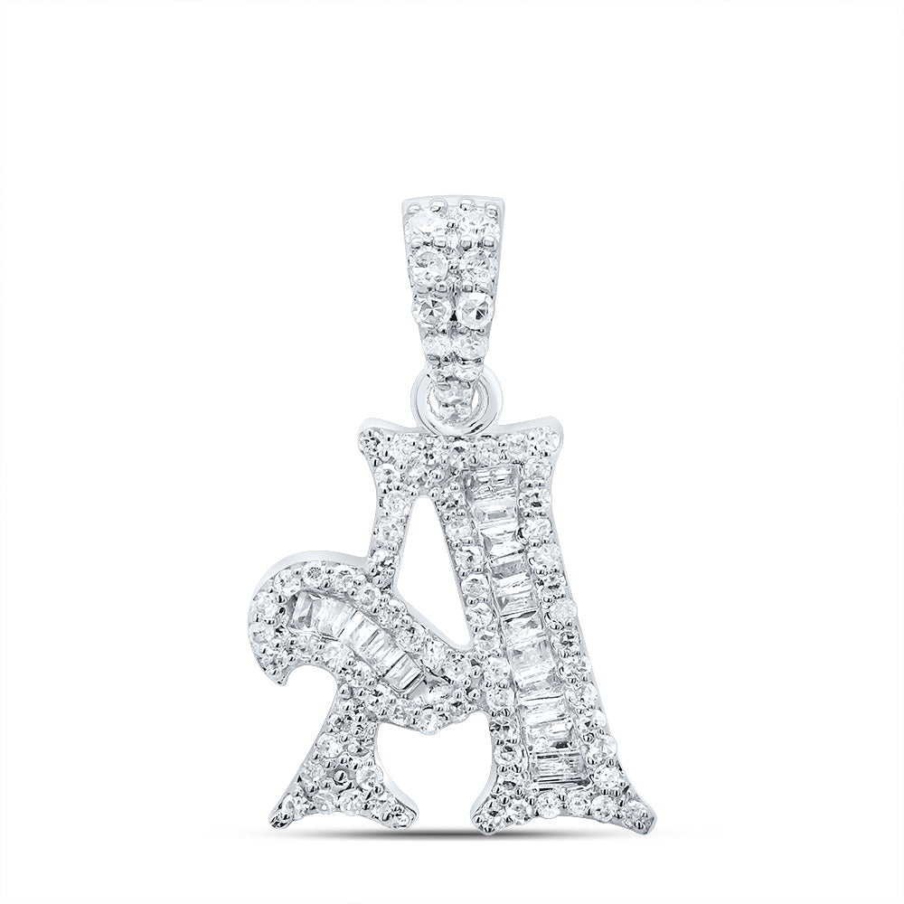 10K White Gold 1/3 CTW-Natural Diamond Gift Initial "A" Baguette Pendant 1.69 Gram