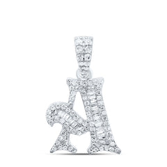 10K White Gold 1/3 CTW-Natural Diamond Gift Initial "A" Baguette Pendant 1.69 Gram