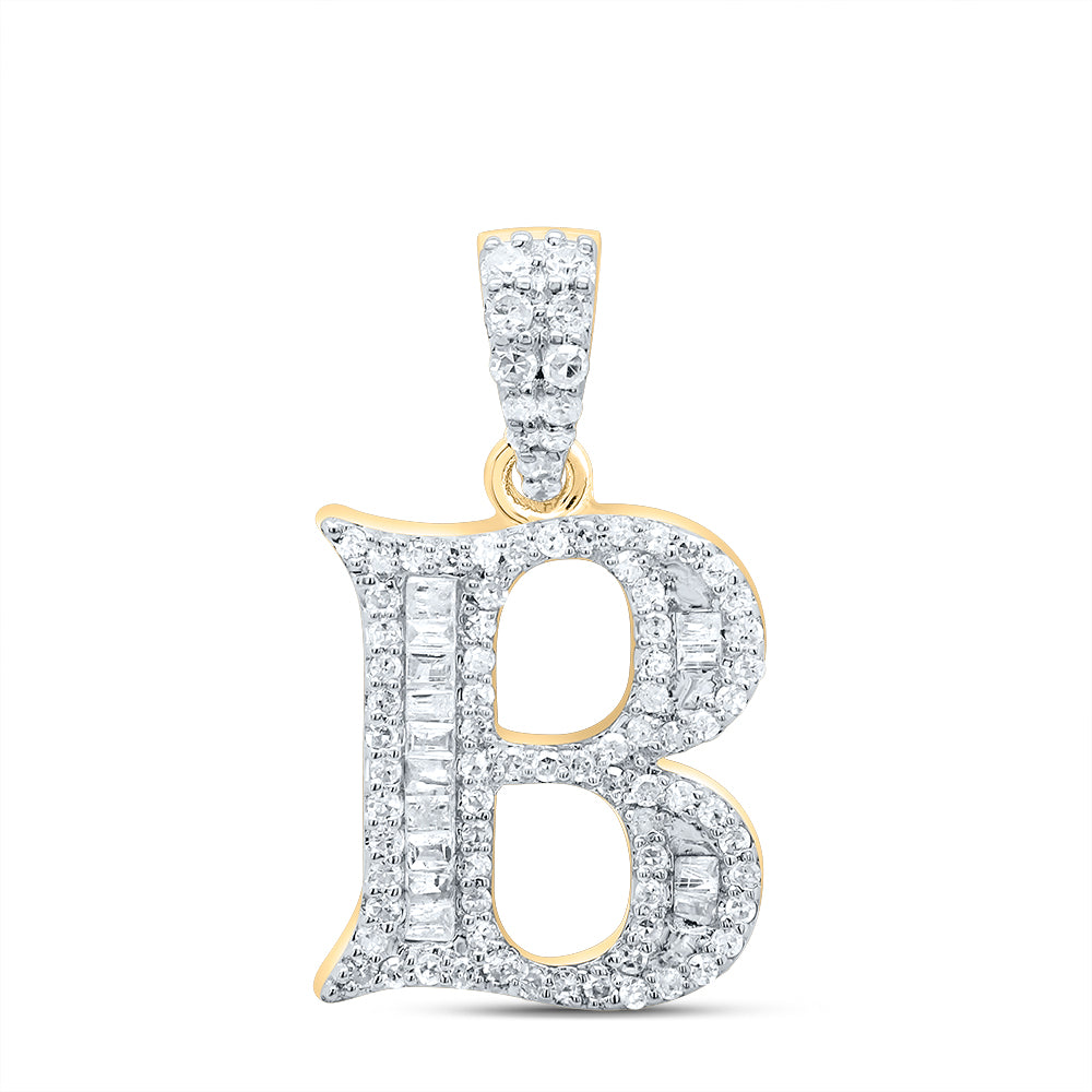 10K Yellow Gold 1/3 CTW-Natural Diamond Gift Initial "B" Baguette Pendant 1.81 Gram