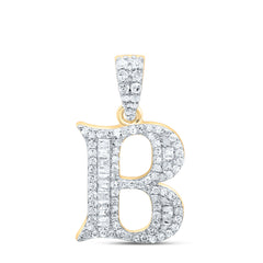 10K Yellow Gold 1/3 CTW-Natural Diamond Gift Initial "B" Baguette Pendant 1.81 Gram