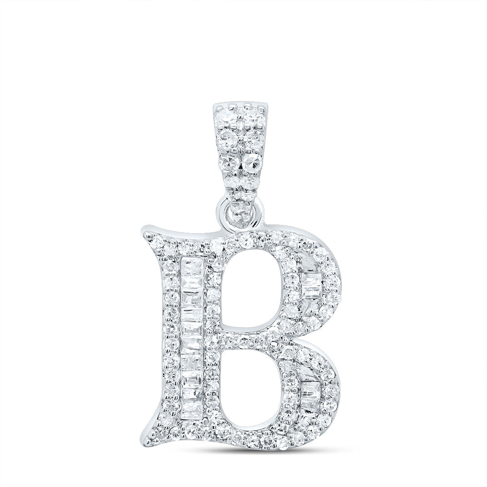 10K White Gold 1/3 CTW-Natural Diamond Gift Initial "B" Baguette Pendant 1.93 Gram