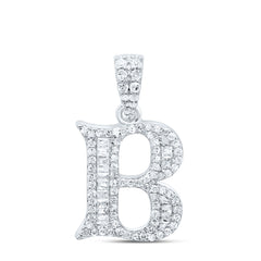 10K White Gold 1/3 CTW-Natural Diamond Gift Initial "B" Baguette Pendant 1.93 Gram