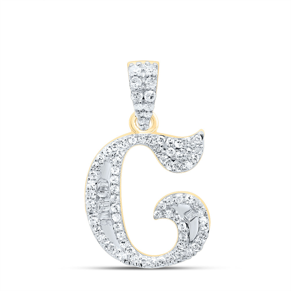 10K Yellow Gold 1/4 CTW-Natural Diamond Gift Initial "C" Baguette Pendant 1.72 Gram
