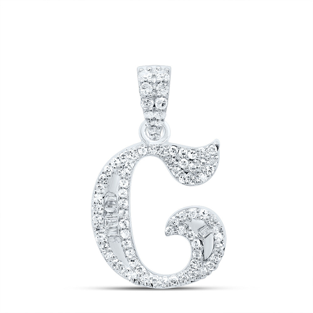 10K White Gold 1/4 CTW-Natural Diamond Gift Initial "C" Baguette Pendant 1.75 Gram