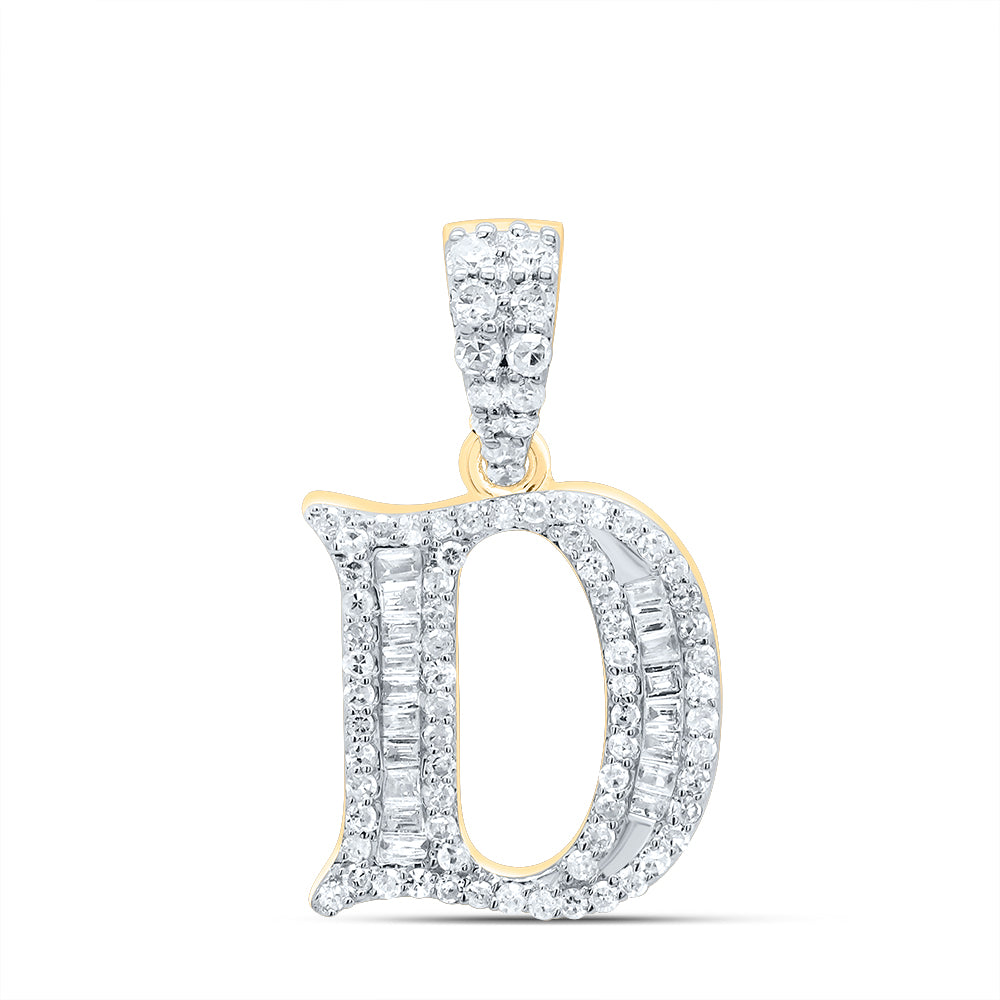 10K Yellow Gold 1/3 CTW-Natural Diamond Gift Initial "D" Baguette Pendant 1.67 Gram