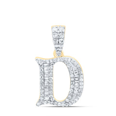 10K Yellow Gold 1/3 CTW-Natural Diamond Gift Initial "D" Baguette Pendant 1.67 Gram