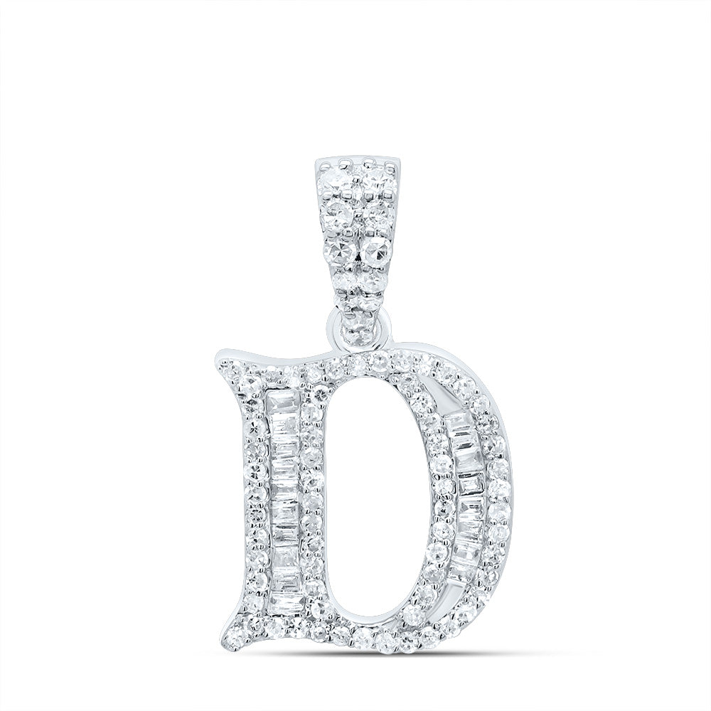 10K White Gold 1/3 CTW-Natural Diamond Gift Initial "D" Baguette Pendant 1.74 Gram