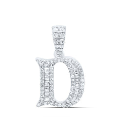 10K White Gold 1/3 CTW-Natural Diamond Gift Initial "D" Baguette Pendant 1.74 Gram