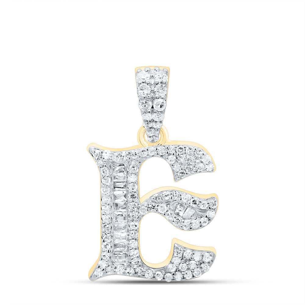 10K Yellow Gold 1/3 CTW-Natural Diamond Gift Initial "E" Baguette Pendant 1.79 Gram