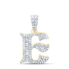 10K Yellow Gold 1/3 CTW-Natural Diamond Gift Initial "E" Baguette Pendant 1.79 Gram