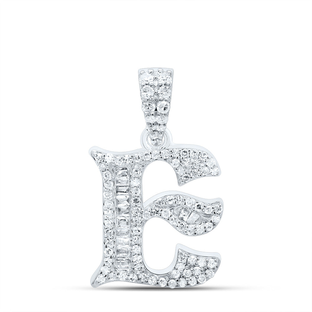10K White Gold 1/3 CTW-Natural Diamond Gift Initial "E" Baguette Pendant 1.92 Gram
