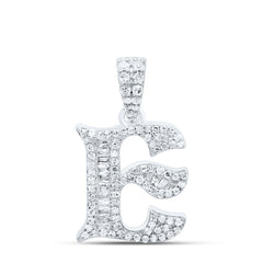 10K White Gold 1/3 CTW-Natural Diamond Gift Initial "E" Baguette Pendant 1.92 Gram