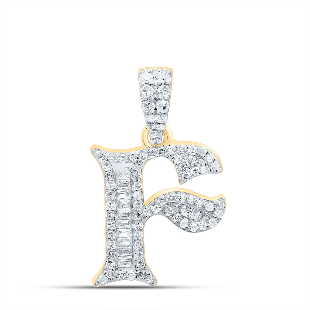 10K Yellow Gold 1/4 CTW-Natural Diamond Gift Initial "F" Baguette Pendant 1.59 Gram
