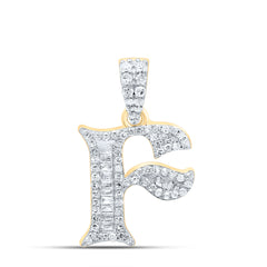 10K Yellow Gold 1/4 CTW-Natural Diamond Gift Initial "F" Baguette Pendant 1.59 Gram