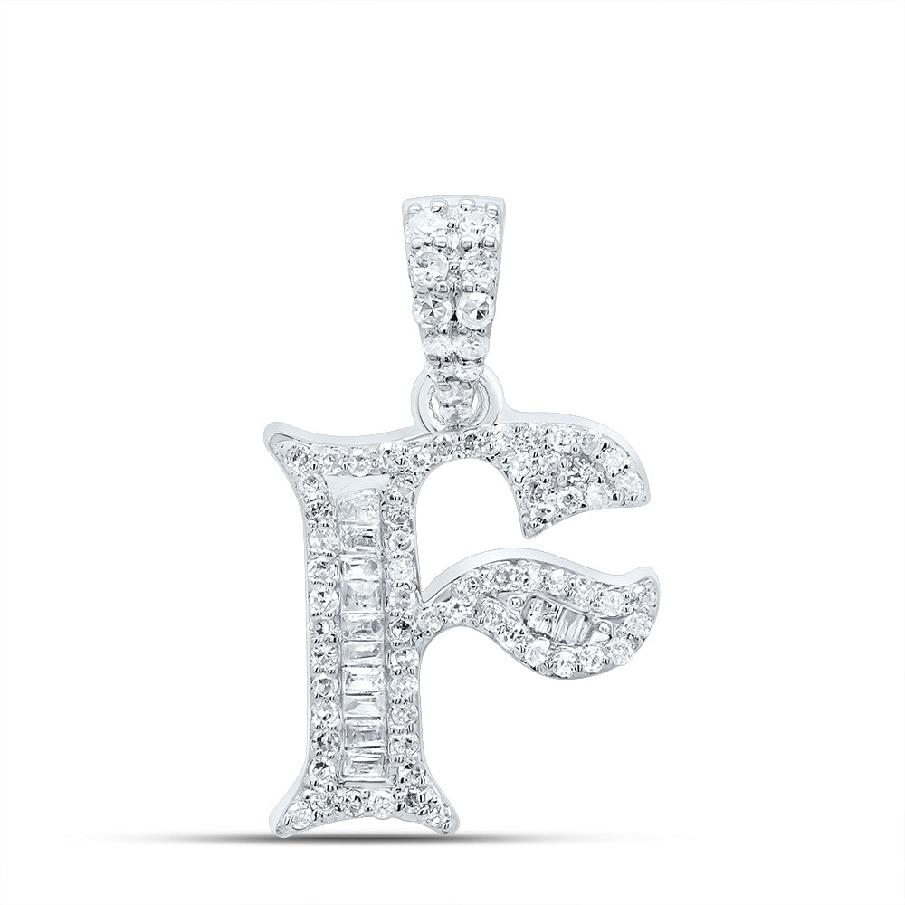 10K White Gold 1/4 CTW-Natural Diamond Gift Initial "F" Baguette Pendant 1.63 Gram