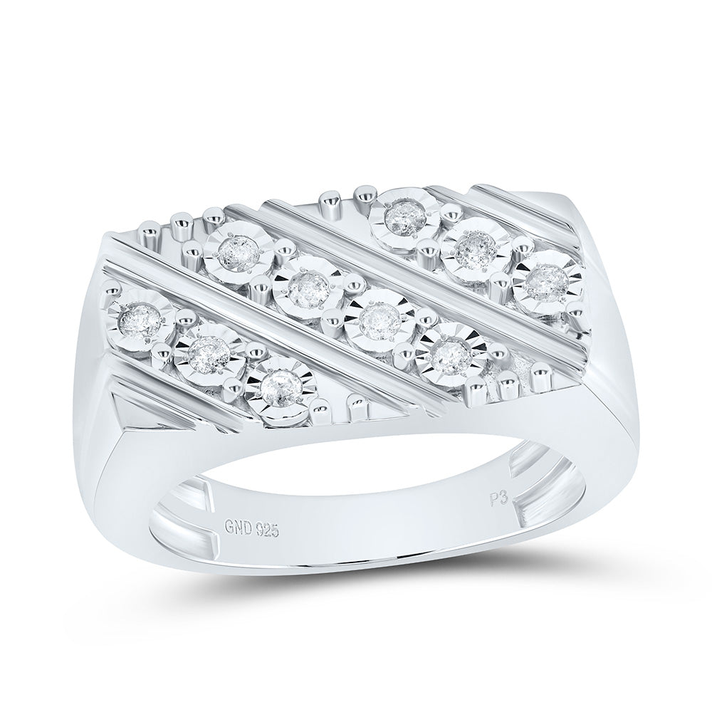 Sterling Silver 1/4 CTW-Natural Diamondp3 Men'S Ring 6.17 Gram