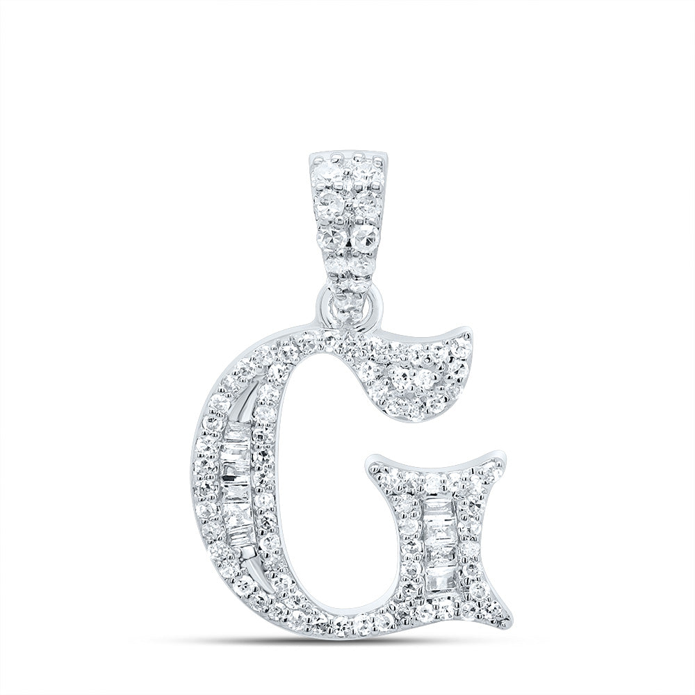 10K White Gold 1/4 CTW-Natural Diamond Gift Initial "G" Baguette Pendant 1.84 Gram