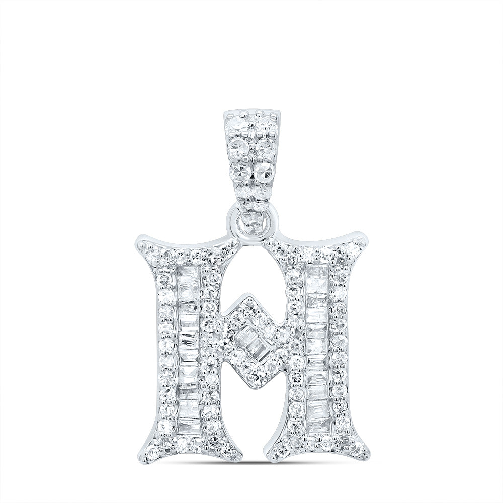 10K White Gold 1/3 CTW-Natural Diamond Gift Initial "H" Baguette Pendant 1.95 Gram