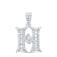 10K White Gold 1/3 CTW-Natural Diamond Gift Initial "H" Baguette Pendant 1.95 Gram