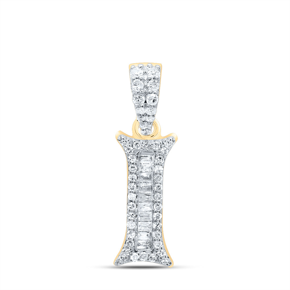 10K Yellow Gold 1/5 CTW-Natural Diamond Gift Initial "I" Baguette Pendant 0.93 Gram