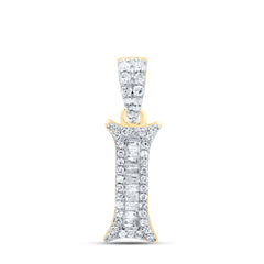 10K Yellow Gold 1/5 CTW-Natural Diamond Gift Initial "I" Baguette Pendant 0.93 Gram