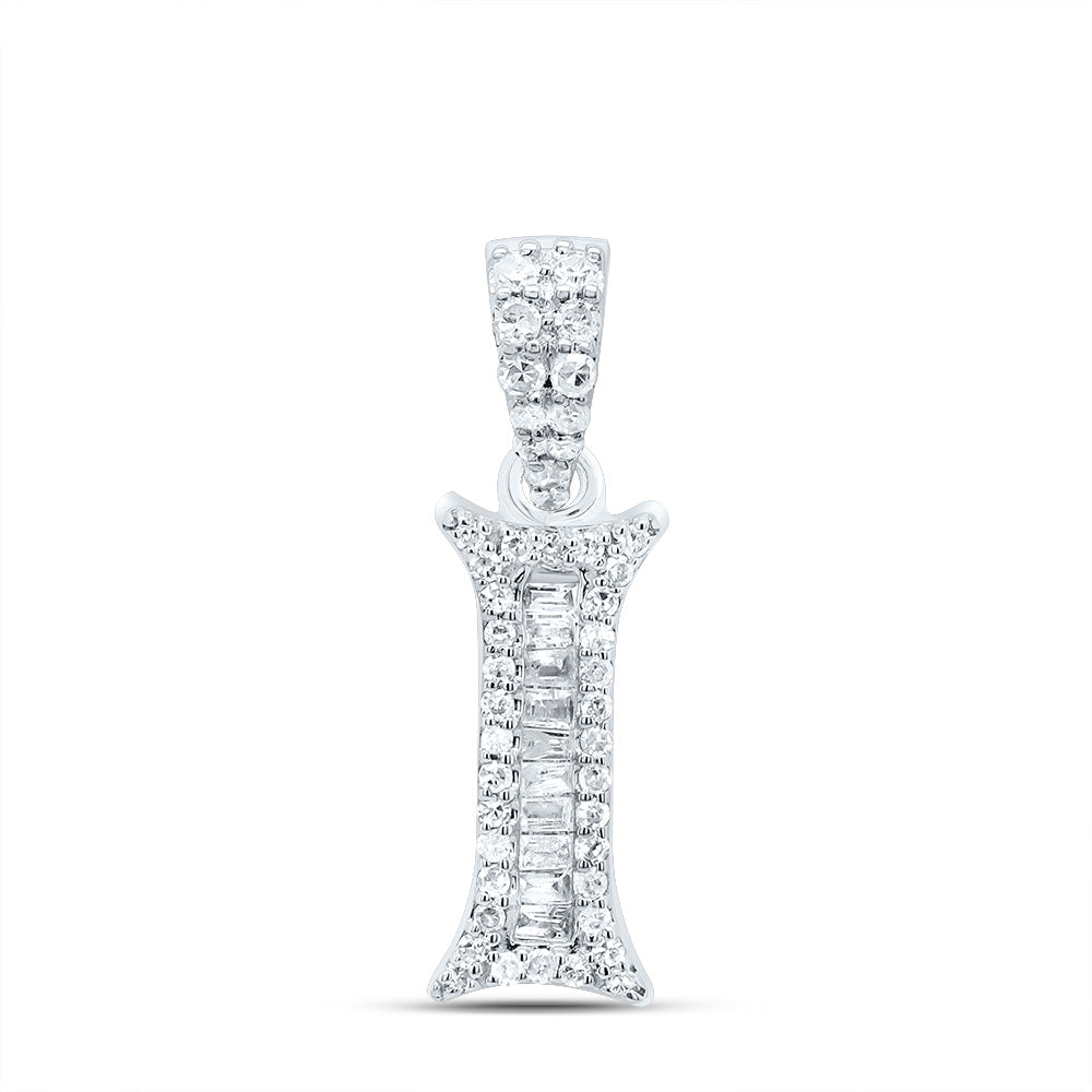 10K White Gold 1/5 CTW-Natural Diamond Gift Initial "I" Baguette Pendant 0.97 Gram
