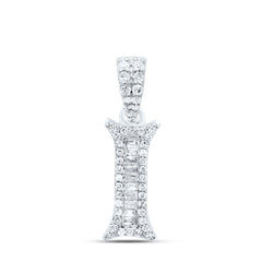 10K White Gold 1/5 CTW-Natural Diamond Gift Initial "I" Baguette Pendant 0.97 Gram